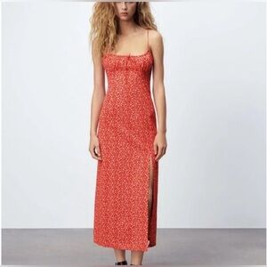 Zara-small- Red Floral Summer Dress w/ slit